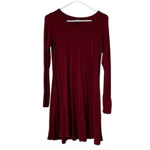Zero City red v-neck long sleeved dress pockets comfortable rayon fall style